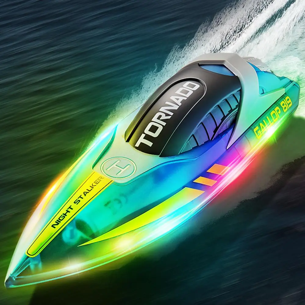 Full-sealing Design Remote Control Speedboat Toy, High Speed Fast Boat Toy, Large Horsepower Dual-motor Waterproof Boat Model Toy with LED Light, Hot Toys, Stocking Filler, Party Game Ideas