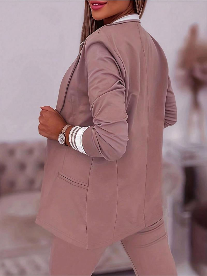 Product Introduction of Women's Solid Lapel Neck Blazer & Drawstring Waist Pants Two-piece Set, Casual Long Sleeve Outerwear & Pocket Trousers for Work Office Business, Co-ord Sets, Dress Suit, Ladies Clothes for All Seasons 2