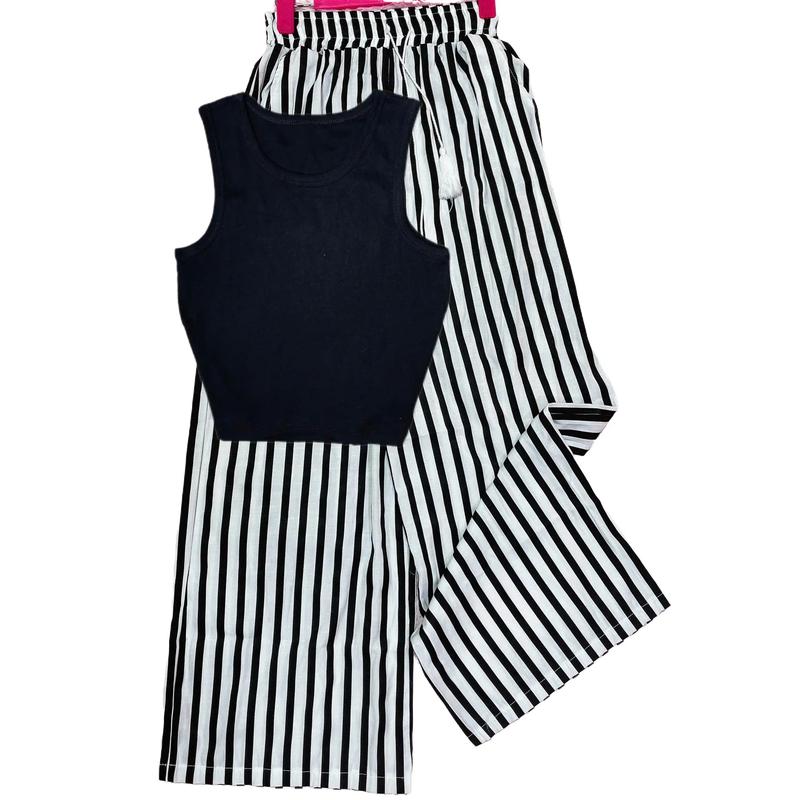 100.1998 Set Bộ Quần ống RỘNG +Áo 2 Dây Chất Borip Quần Suông rộng  Sọc Chất Lụa Chéo, Áo Form Ôm Croptop Nữ Women Voi Sen Kem Cam Nhung Hoa Sen Ong