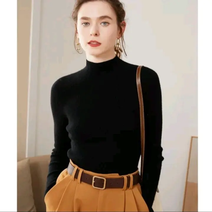 Ayel Fashion  Womenswear Turtle Neck Tops Long Sleeve High Neck Blouses Waffle Knit Pullover