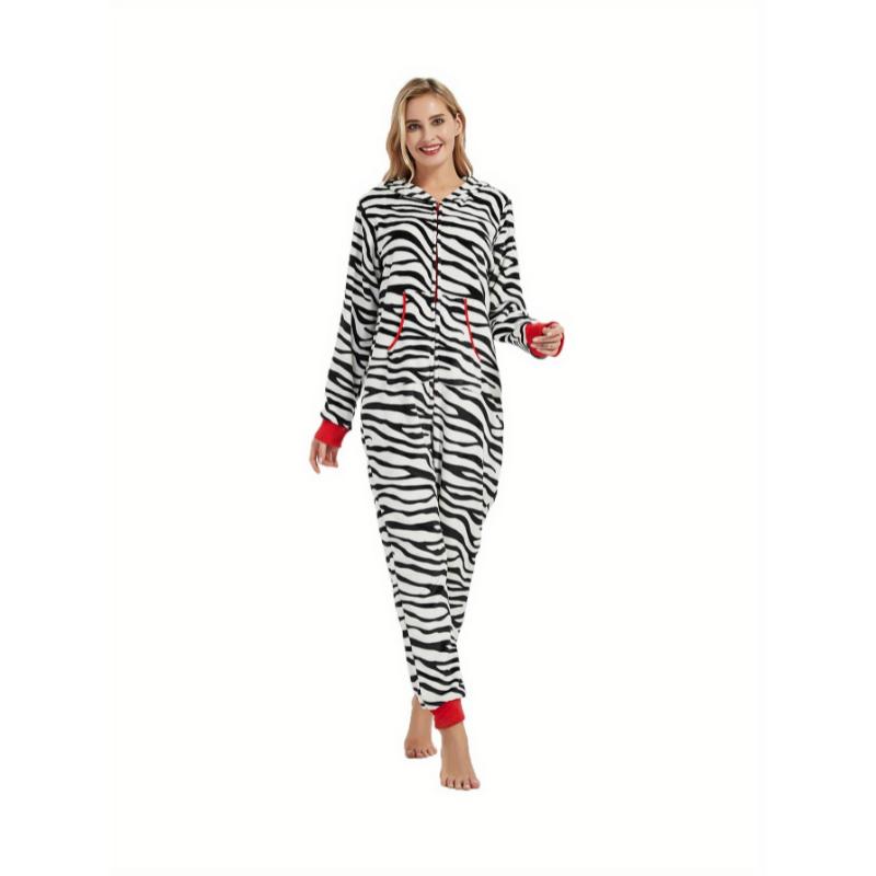 TikTok Shop Zebra Print Onesies Adult Women s Pajamas Animal Costumes Home Pajama Sets Unisex Plus Size Halloween Cosplay
