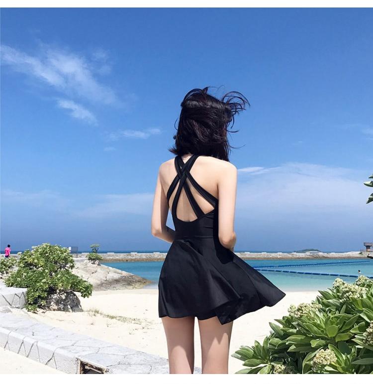 Product Introduction of 2023 Korea Style One Piece Women Swimsuit Conservative Monokini Hot Spring Swimwear Backless Skirt Holiday Beachwear 9