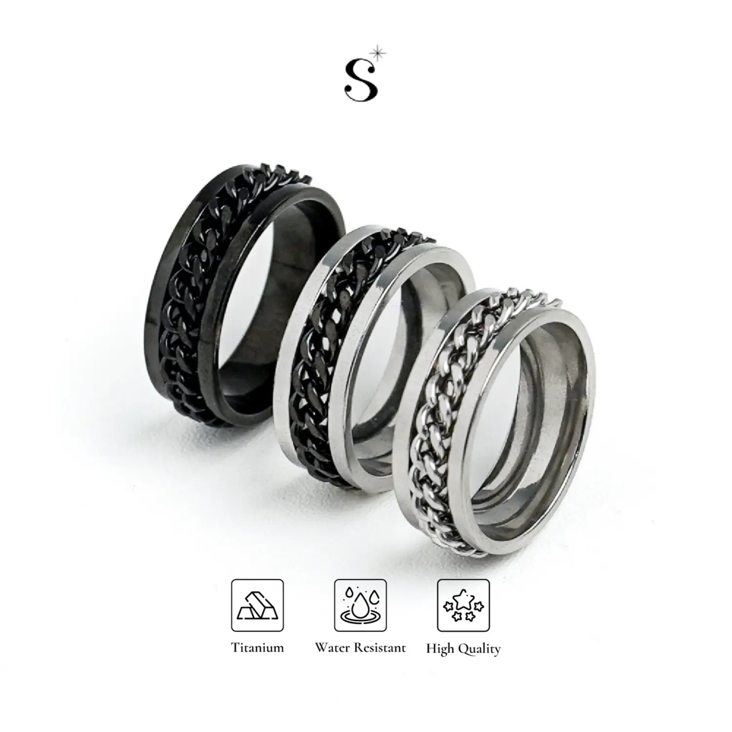 StuffiStalk - Archie Cincin Rantai Stylish Chain Ring Titanium Steel Hadiah Elegan   Pria