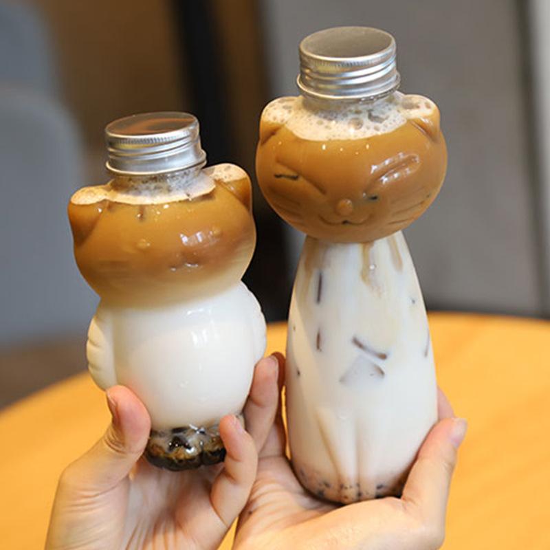 Product Introduction of Cat Bottles 1Pcs Kawaii Cat Water Bottles for Milk Tea Coffee Juice Portable Drinking Cup Home Transparent Juicing Beverage Drink Bottle BPA Free 23