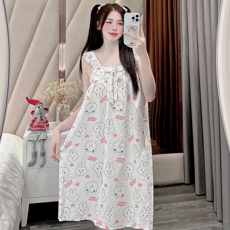 Váy 2 dây mặc nhà đầm ngủ cánh tiên dễ thương chất đũi phom từ 40-65kg Váy Ngủ Dress Nữ Women