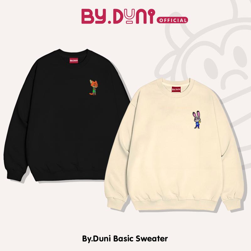 Áo Sweater THÊU cặp đôi BY.DUNI nam nữ form rộng áo khoác nỉ tay dài cặp bạn thân unisex cotton THỎ VÀ CÁO full box