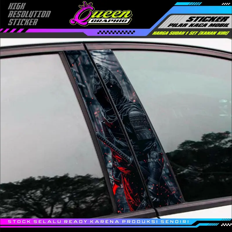 Sticker Pilar Kaca Mobil Universal Motif NINJA 1 Set Kanan Kiri - RON Design 2