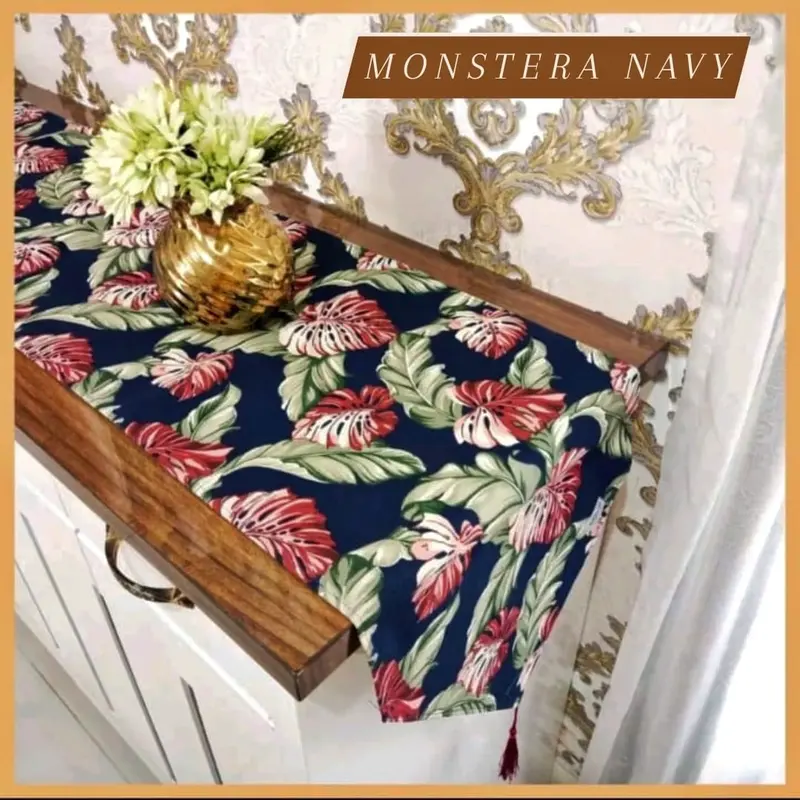 Taplak meja modern panjang 150cm untuk dekorasi ruang tamu bahan kain kanvas aneka motif Rumbai 4