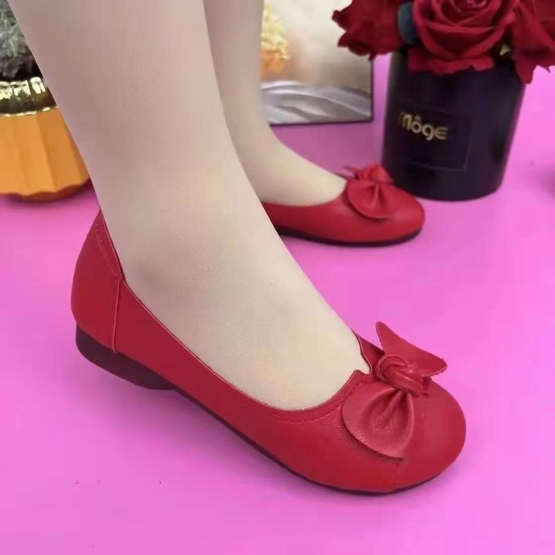 Mom Shoes, Da Thật, Đế Mềm, Bề Mặt Mềm, Thiết Kế Gân Bò Nơ, Đế Bằng, Không Trơn Trượt, Bơm Cắt Nông, Thoải Mái Cho Nữ, Phát Hành Năm 2024 8