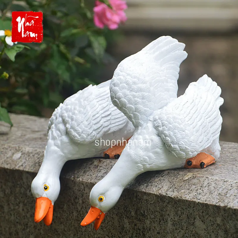 Cặp tượng vịt size lớn bằng resin trang trí vườn cây tiểu cảnh decor nhà cửa 0