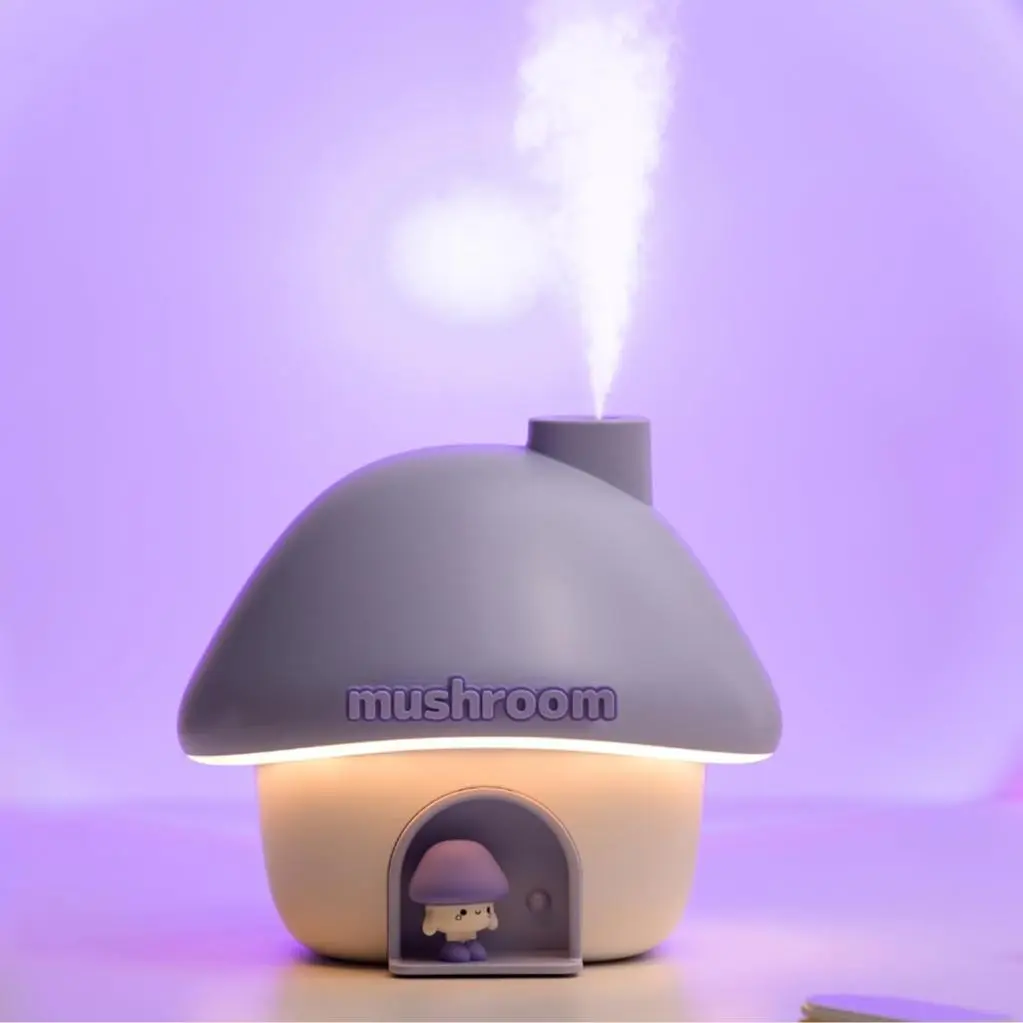 Mushroom House Design Humidifier, USB Rechargeable 300ML Air Humidifier with 7 Color Ambient Night Light, Suitable for Various Scenarios