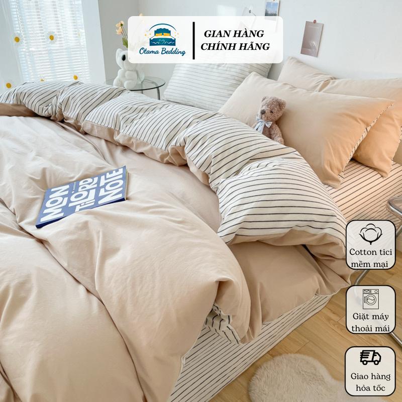 Bộ chăn ga drap giường cotton tici 1m2 1m6 1m8 miễn phí bo chun - Otama Bedding