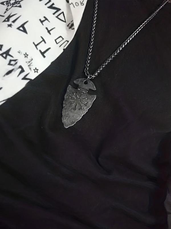 Unisex Vintage Geometric Design Pendant Necklace, Punk Style Spear Shaped Pendant Necklace, Fashionable Jewelry For Men And Women For Daily & Party Decoration 6