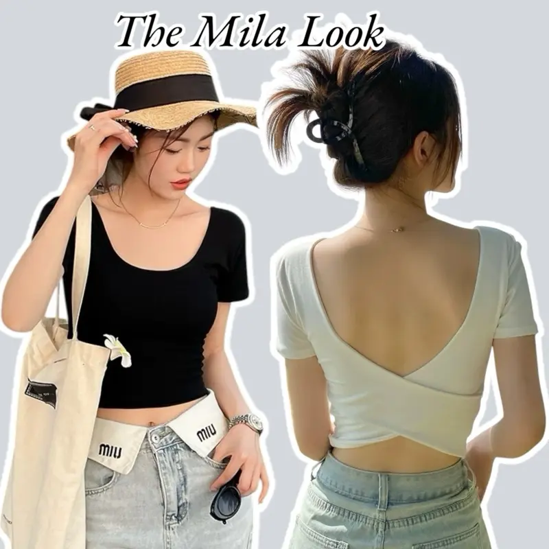 THE MILA | Áo Thun Cổ Vuông Chéo Lưng Kèm Đệm Mút - Cotton Mềm Mát, Tôn Dáng, Dễ Phối