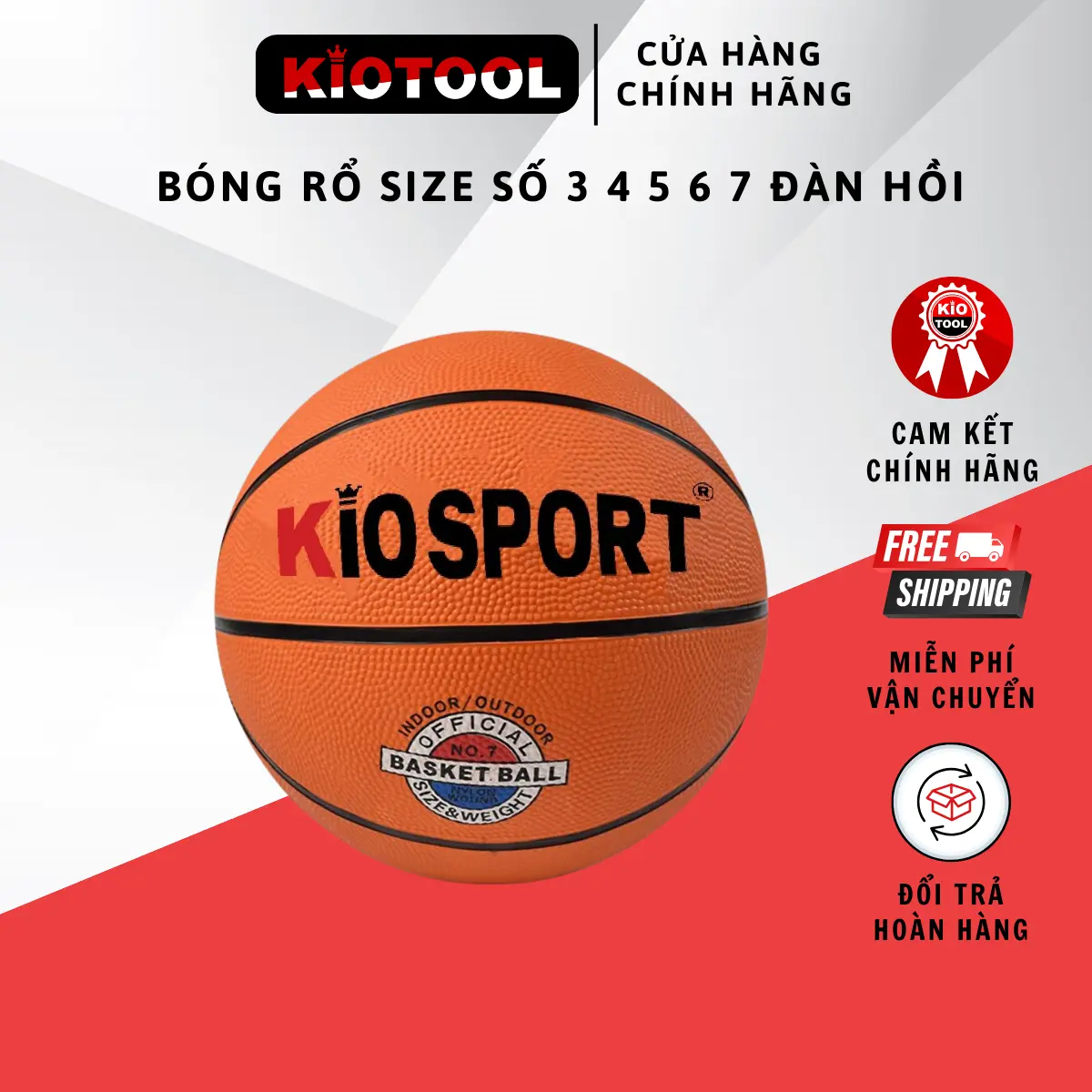 Quả bóng rổ Kiosport  số 3 4 5 6 7 đàn hồi bền cao tiêu chuẩn thi đấu