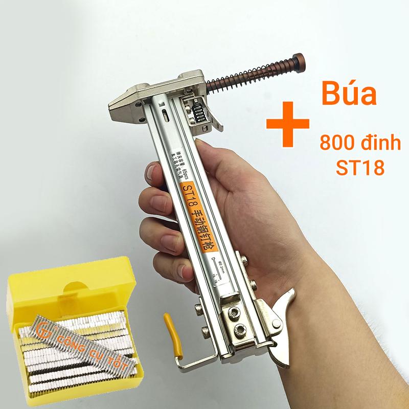 Dụng cụ hỗ trợ đóng đinh nẹp điện đóng đinh bê tường liên hoàn tự động ST18 - Tặng kèm hộp 800 đinh