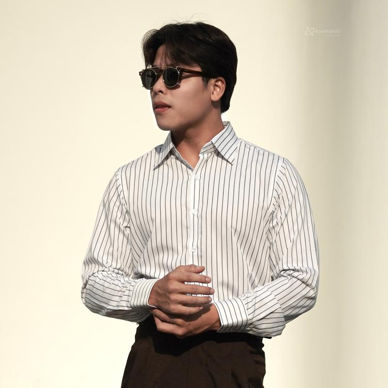 Áo sơ mi kẻ đen Buttondown Asemando Cotton Áo sơ mi nam dài tay Classic Sartorial 1