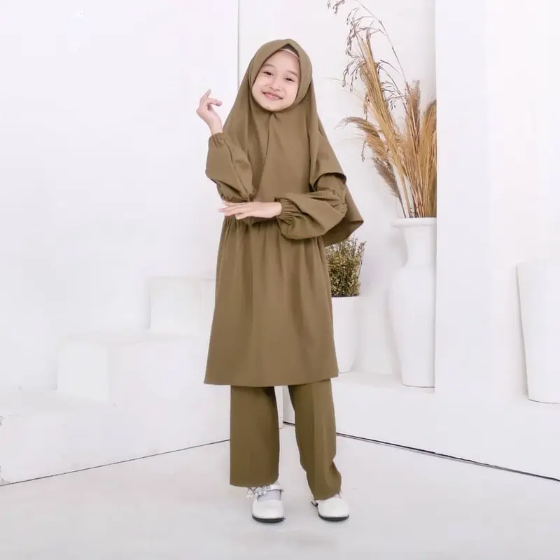 Baju stelan  Harian  Casual Cewek anak Fashion MUSLIM FREE HIJAB Usia 8-12 Tahun pakaian Lebaran anak perempuan Stelan anak wanita terbaru Panjang Gamis Setelan Syari Remaja Tanggung Dress Shakila Crinkle Dewasa Airflow Atasan Celana 5