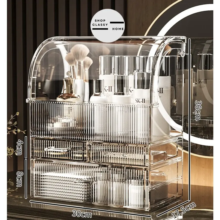 Shopclassyhome Full Acrylic Cosmetics Make up Organizer storage box desktop dust-proof lipstick makeup skin care product table storage box