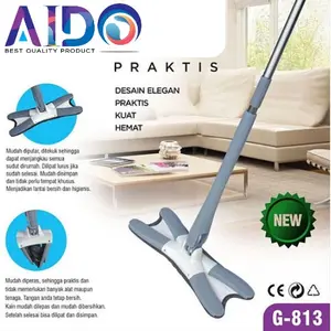 AIDO Top Living X-Shape Alat Pel Lantai Otomatis Ultra Mop Flat Mop G-813 Kain Besi Gagang Fleksibel Peras Otomatis 813 Kain Besi Gagang