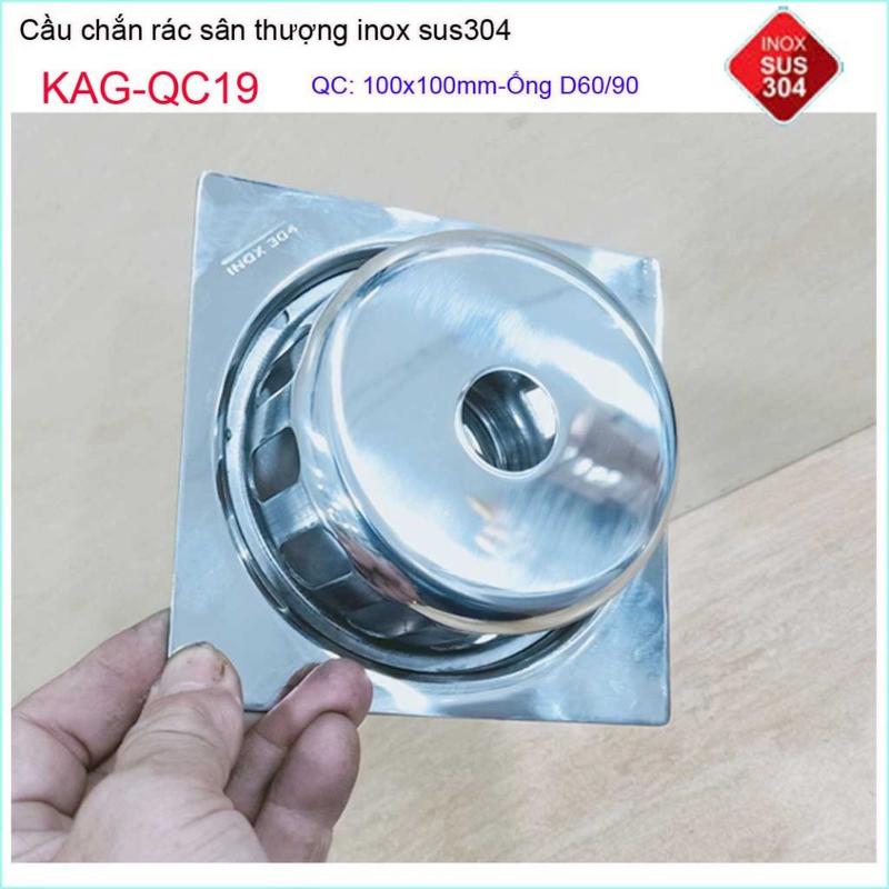 Cầu chắn rác đế vuông 10 x 10cm D60 KAG-QC19, thoát nước sân thượng SUS304 ống 6cm thoát nhanh chắn rác tốt 7