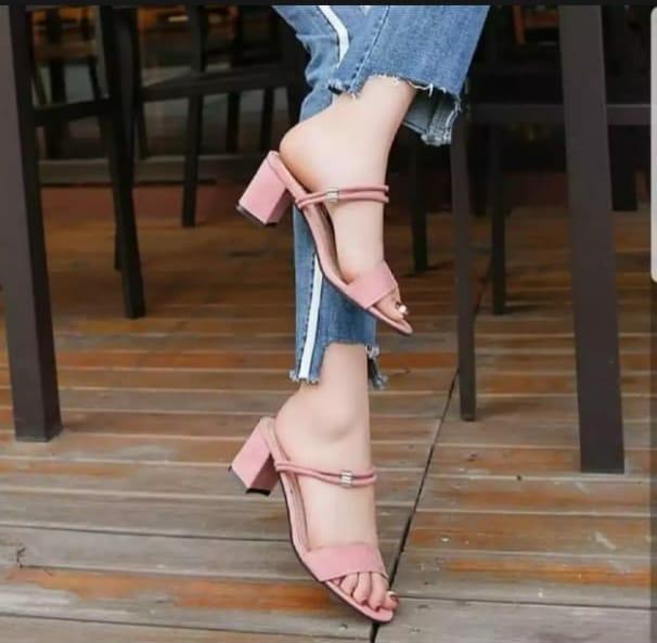RMG1 sandal Perempuan heels terbuka lucu viral tiktok kekinian korea terbaru 2023 hitam merah marun Santai Bisnis 2
