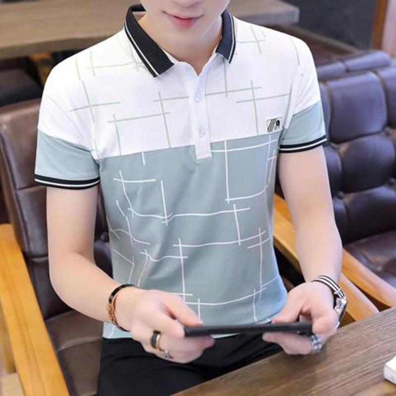 Áo thun nam có cổ chạy viền ngực vải cotton co giãn atN47V Polo Ngắn Tay Menswear Cộc Tay Tay Ngắn Shirt