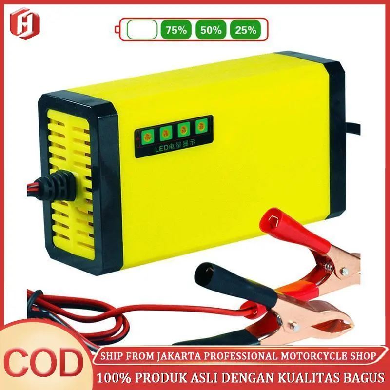 【Dari Jakarta FAST】 KONGDO Charger Aki Portable 12V 2A/Charger Aki 12V3AH-20AH Charger Aki Portable 12V 2A Alat Cas Aki /Car Truck Motorcycle Battery Charger 12V 2A 2 Varian LED 0