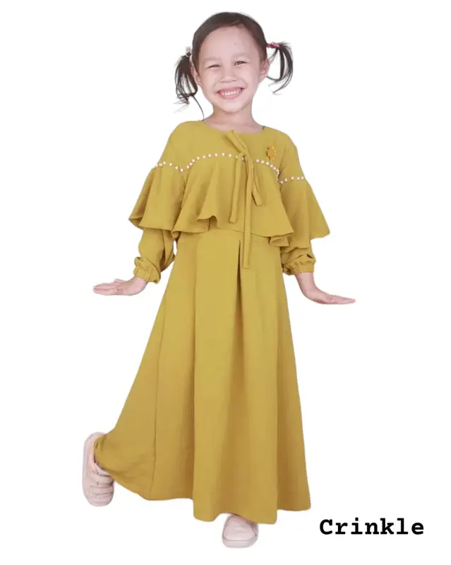 Gamis Anak Noira Crinkle Airflow Mute Free Bross usia 4 - 7 Tahun / gamis anak perempuan kombinasi rempel Dress Muslim Cantik 2