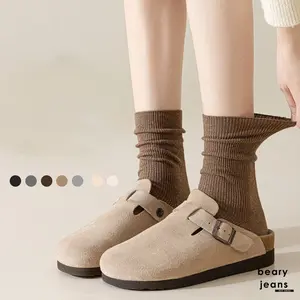 BEARY JEANS BJ368 | Brown Plain Series Kaos Kaki Wanita Pria Polos Kaos Kaki Coklat Panjang Unisex Casual Socks Korean Style