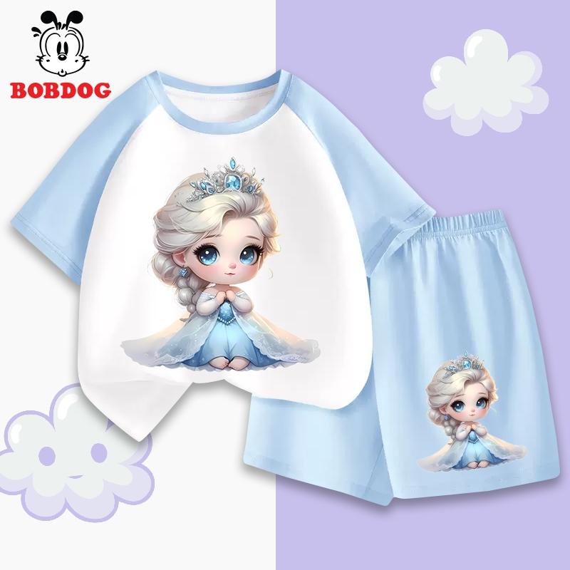  Bộ đồ cộc phối cho bé BOBDOG sét bộ quần áo cộc phối in hình công chú ELSA  cute cho bé 
