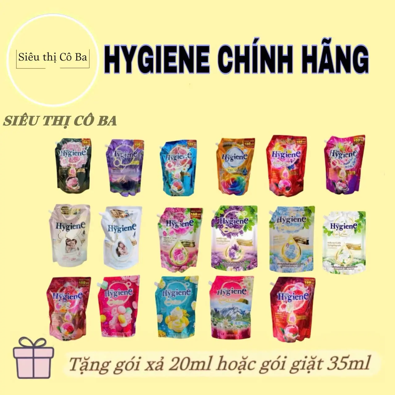 Combo 3 Túi Nước Xả Vải Hygiene Mix Màu 1300ML/Túi Kèm Gói Giặt 35ML Hoặc Gói Xả 20ML  Làm Sạch Kem