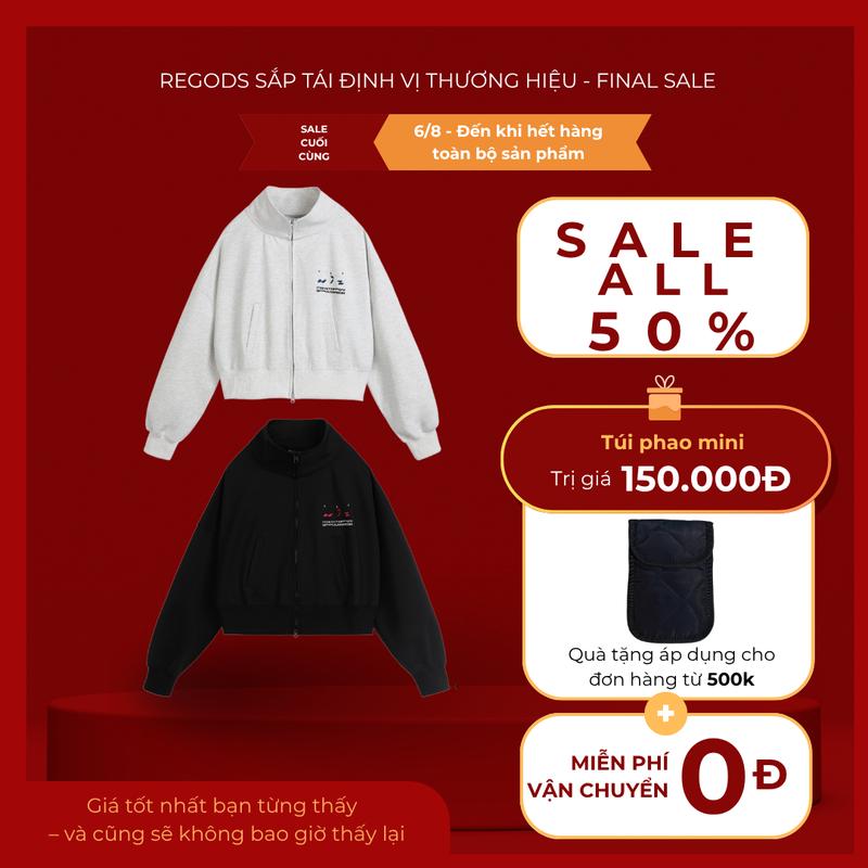 [ FINAL SALE ALL 50% ] Áo khoác cropped dây kéo thêu REGODS form rộng unisex nam nữ  vải Nỉ PCG - Jacket cropeed thêu mini