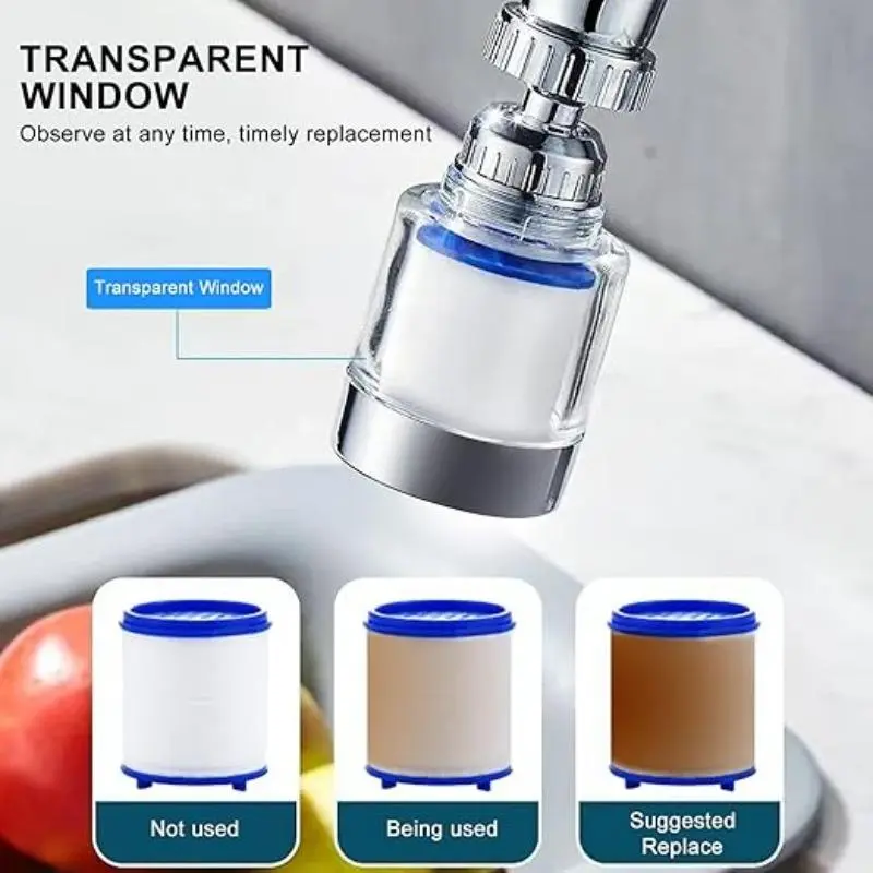 Kitchen Faucet Filter Head Set, 360° Rotation Design Faucet Filter Head with Universal Joint & Adapter & Filter Cartridges, Kitchen Sink Faucet 4