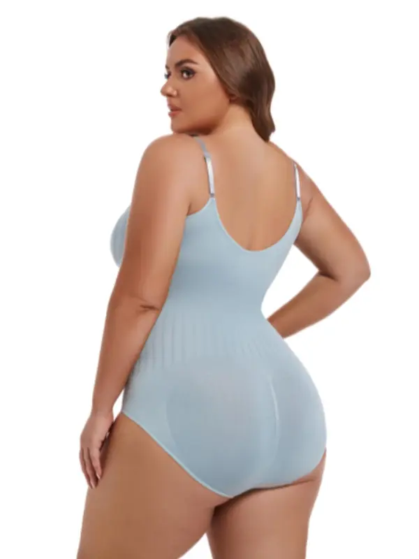 Plus Size Plain Adjustable Strap Shapewear Bodysuit, Summer Clothes, Casual Open Crotch Design Cami Bodysuit for Daily Wear, Women's Shapewear, Shapewear for Women 8