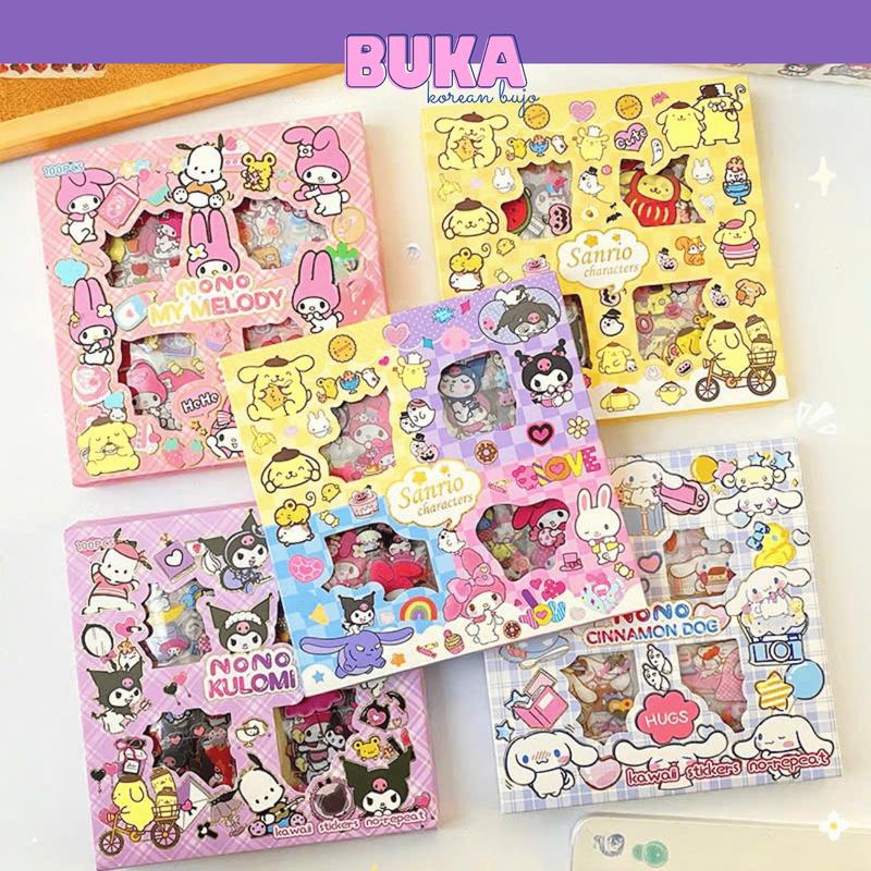 Hộp 100 Sticker Chủ Đề SANRIO cắt sẵn sticker color palette phụ kiện trang trí BUKA 1