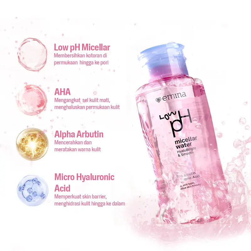 Emina Low pH Micellar Water Complete Series - Kering dan Kusam, Berminyak dan Berjerawat, Kulit Sensitif 125ml & 300ml | Pembersih Wajah Gentle Makeup Remover Double Cleansing Acne Skin Mencerahkan Menghaluskan Brightening Glowing 4