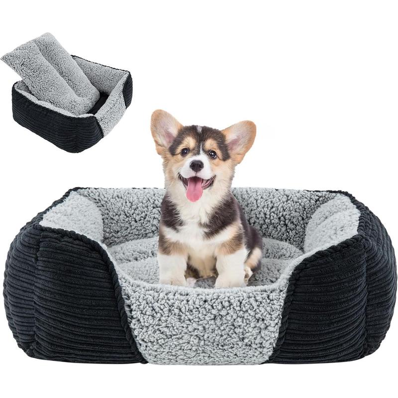 TikTok Shop Washable Dog Bed with Removable Cushion for Small Dogs Easy to Wash Pet Sofa Bed with Side Rectangle Bolster Cat Bed Cuddle Puppy Bed with Anti Slip Bottom Black 20 Inch