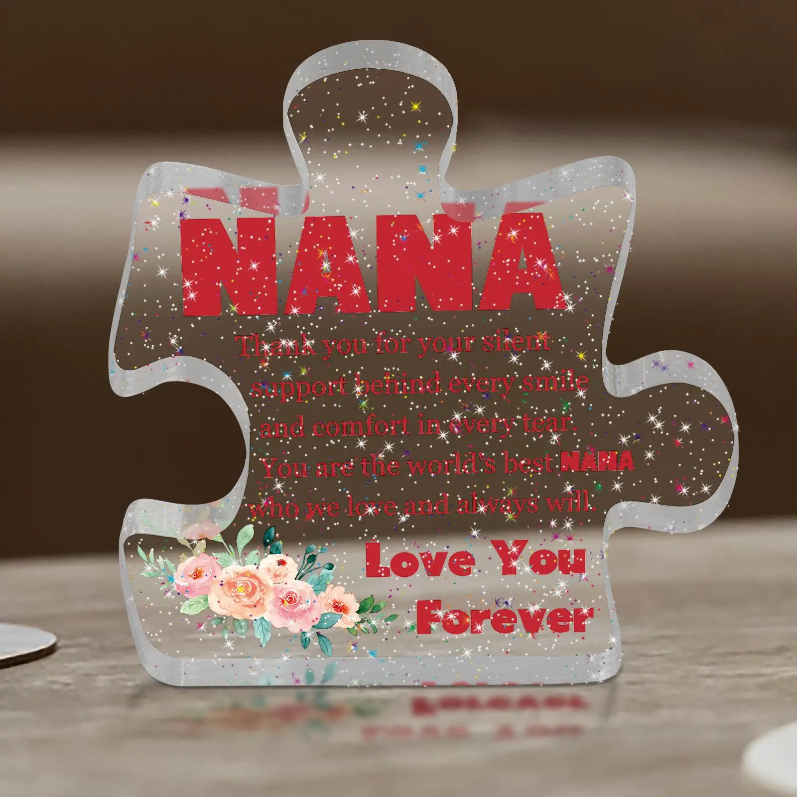 Puzzle Shaped Acrylic Ornament, 1 Count Flower Pattern Clear Creative Acrylic Plaque, Birthday Gift for Nana, Thank you Gift, Spring Decor 2024, Home Decor