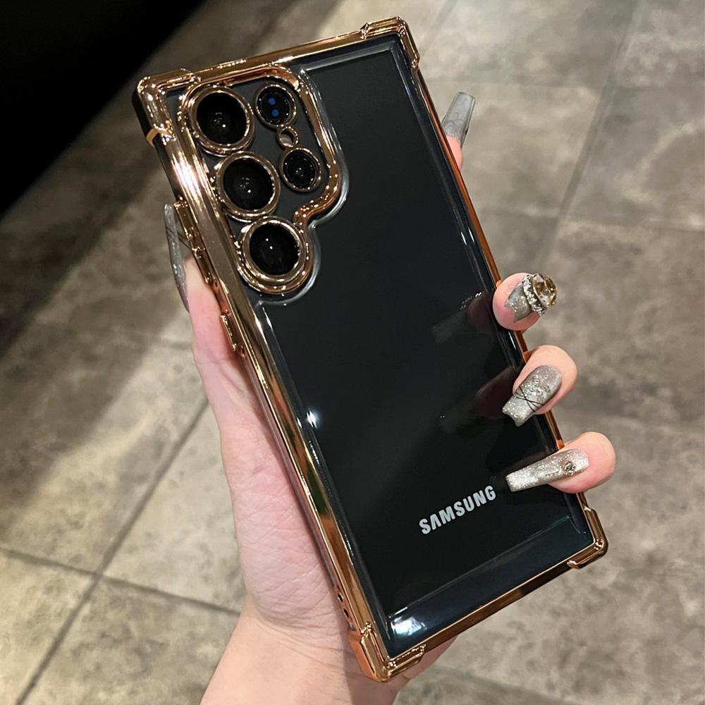 เคสโทรศัพท์แบบนิ่ม, ชุบหรูหรา, กันกระแทก, สีทองใส, สำหรับ Samsung Galaxy S25, S24, S23, S22, S21, Ul