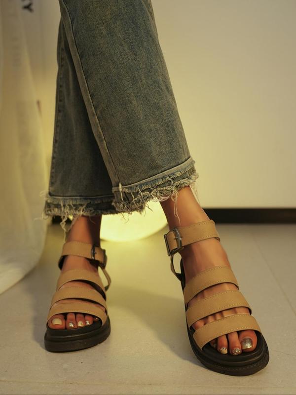 Women's Fashionable Solid Color Gladiator Sandals, Casual Comfortable Flat Sandals for Summer, Lightweight Breathable Shoes for Daily Wear, Girl 2