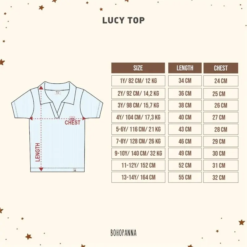 Lucy Top Bohopanna B70 atasan / Atasan Anak Perempuan Katun Polos 1