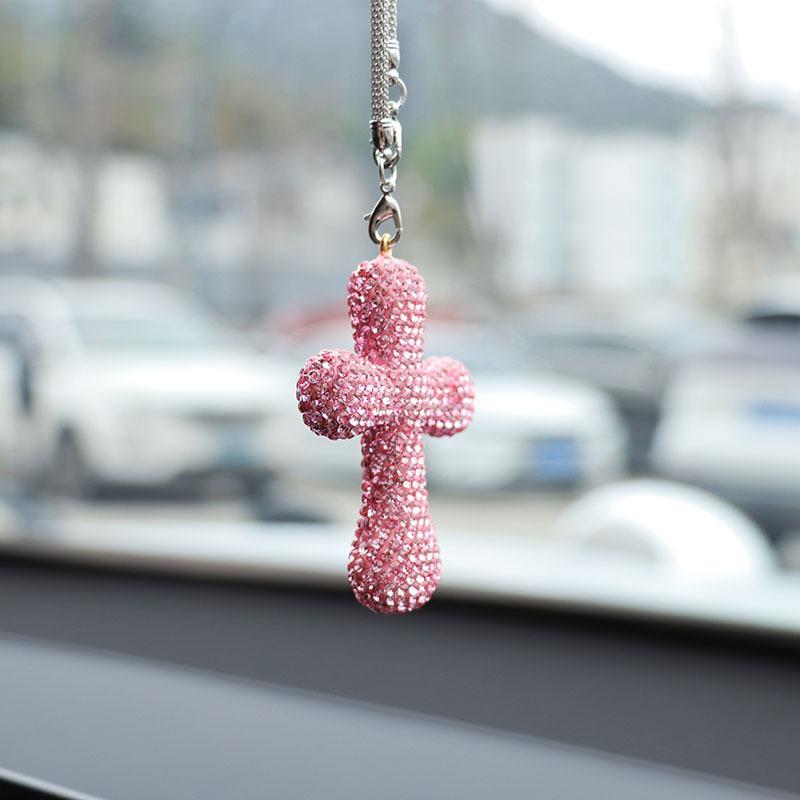 Rhinestone Decorated Car Interior Hanging Ornament, Car Rearview Mirror Pendant, Universal Car Interior Decoration Accessories 6