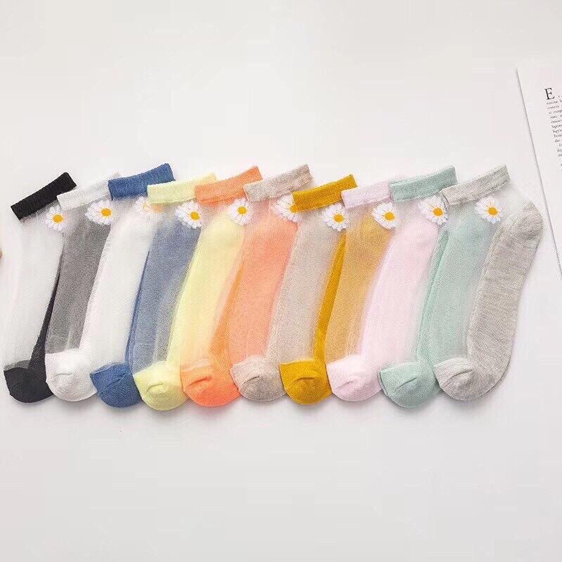 Set 10 đôi vớ lưới cổ ngắn thêu hoa cúc cho nữ Ren Women Voan tất dày