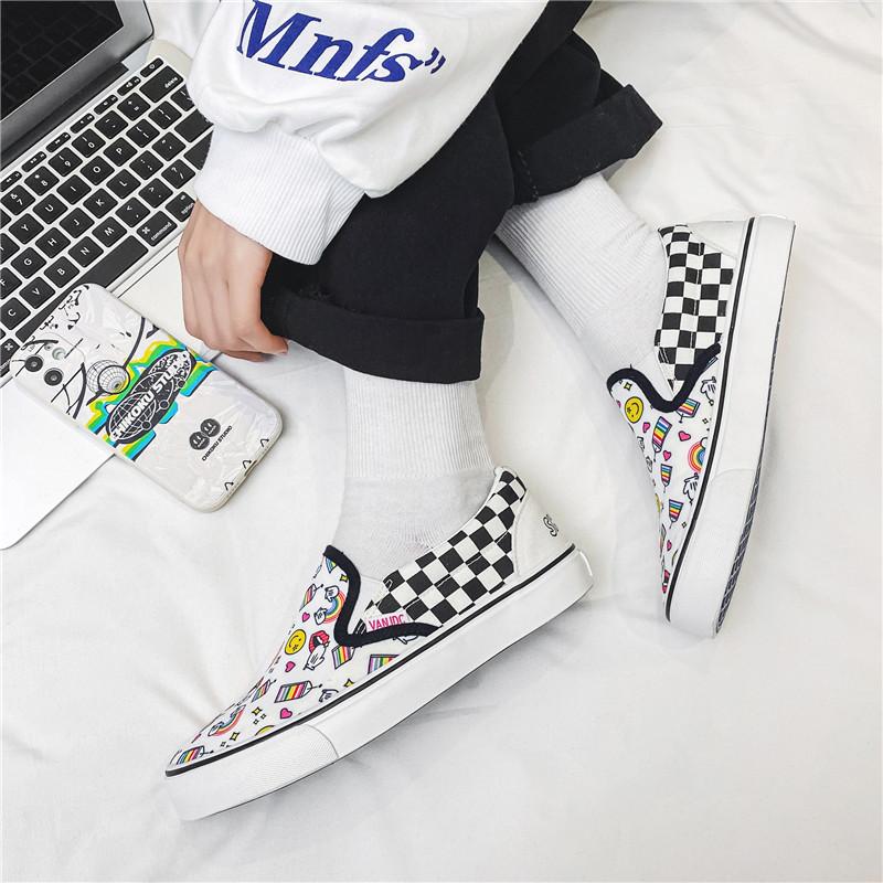 Product Introduction of 2024 Autumn New Breathable Slip-on Lofter Canvas Shoes Women's Plaid Cartoon Mario Pattern Plaid Sneakers 0