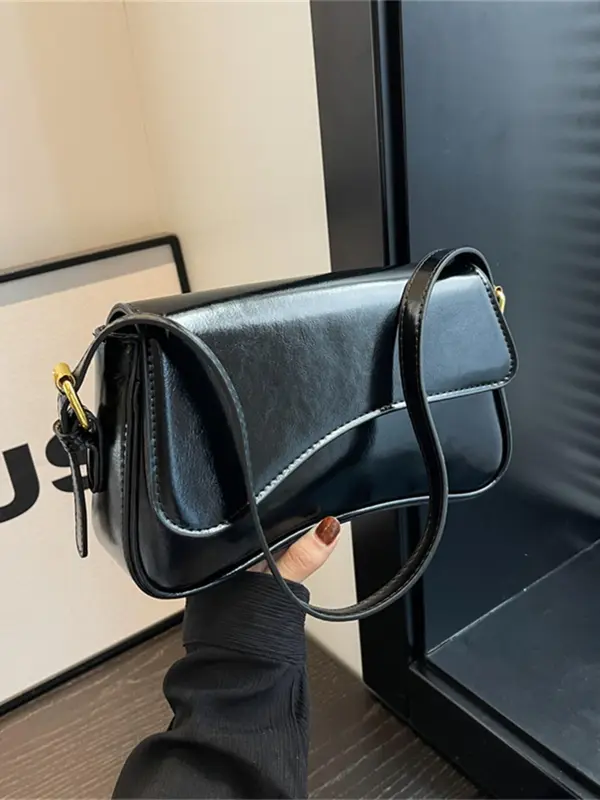 Women's Solid Color Flap Shoulder Bag, Fashionable Flip Cover Magnetic Buckle PU Leather Bag for Work & Commuting, Casual Trendy Versatile High-quality Daily Commuting Bag 0