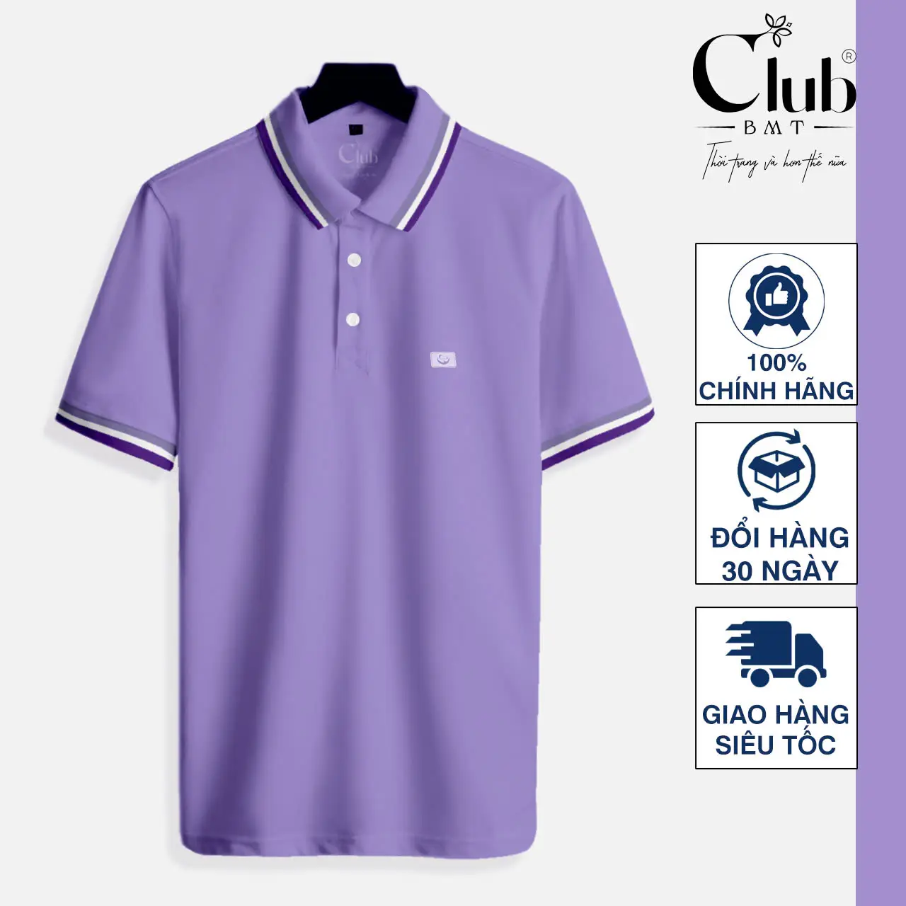 Áo polo Club BMT tím cà phối cổ sọc chất vải cao cấp