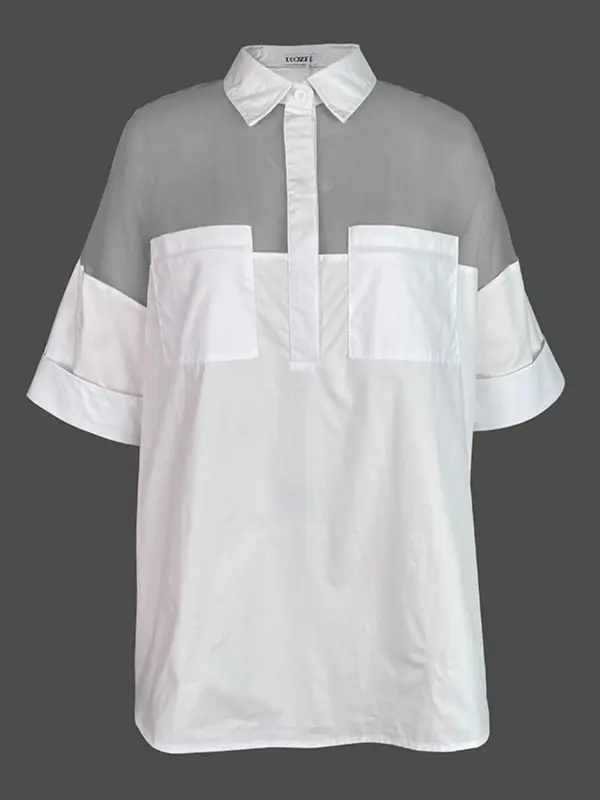 Women's Patchwork Collar Blouse, Casual Half Sleeve Top for Summer, Fashion Women's Top for Daily Wear 2