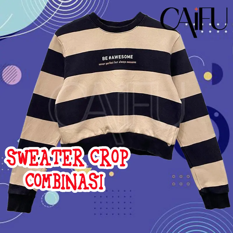 SWEATER CROP KIYOWO MULTICOLOUR BE AWESOME COMBINASI Sweater Crop Top Wanita Sweater Cewek Crop Street Style 0