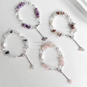 (Raya Bracelet) Gelang Batu Crystal Alam Asli Kombinasi Mutiara Air Tawar Dan Kristal